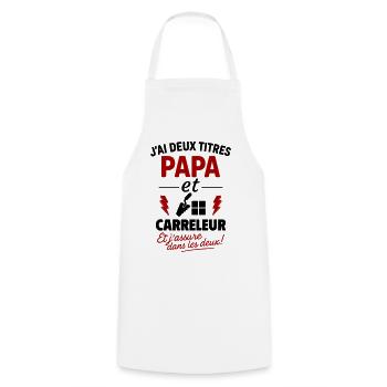 Papa Carreleur cadeau fête des pères Noël - Tablier de cuisine - blanc - Devant - AI Model Male 185 dark (185cm)