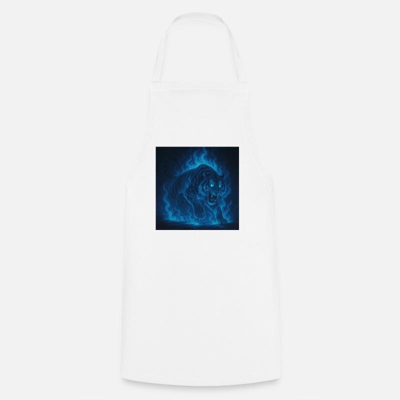 Blue Neon Tiger Flame - Cooking Apron - white