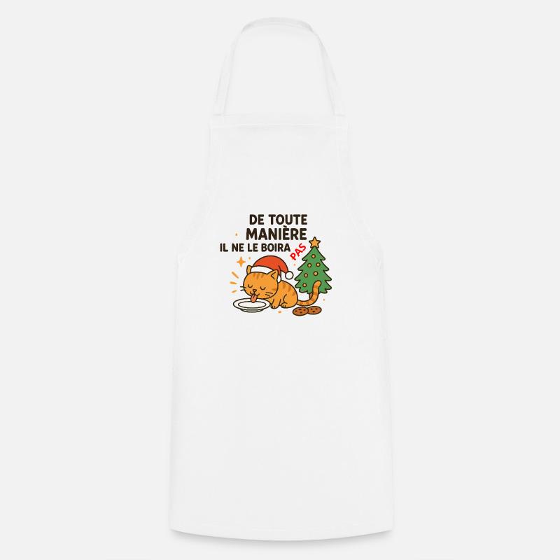 Chat festif de Noël qui refuse la boisson - Tablier de cuisine - blanc