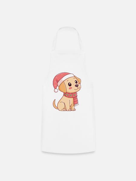 Festlicher Welpe mit Weihnachtshut - Kochschürze - Weiß