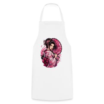 Geisha Cherry Blossom Kimono - Cooking Apron - white - Front - AI Model Male 185 dark (185cm)