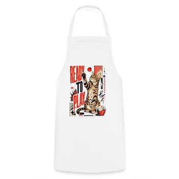 Ready to Play – Playing Bengal Cat in Action - Cooking Apron - white - Front - AI Model Male 185 dark (185cm)