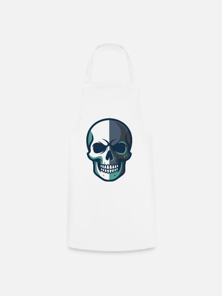Stilisierte Totenkopfgrafik mit geteiltem Farbdesign - Kochschürze - Weiß