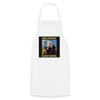 Porträt eines ukrainischen Barkeepers mit Molotowcocktail - Kochschürze - Weiß - Vorne - AI Model Male 185 dark (185cm)
