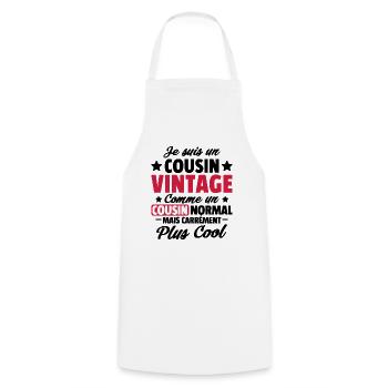 cousin vintage / cadeau humour cousin - Tablier de cuisine - blanc - Devant - AI Model Male 185 dark (185cm)