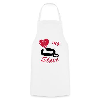 I love my slave - Halsband 2-farbig - Kochschürze - Weiß - Vorne - AI Model Male 185 dark (185cm)