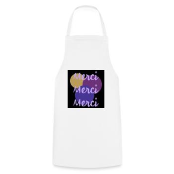 MERCI. THANKS. THANK YOU. ANNIVERSAIRE. NAISSANCE. - Tablier de cuisine - blanc - Devant - AI Model Male 185 dark (185cm)