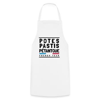 french team : potes pastis pétanque - Tablier de cuisine - blanc - Devant - AI Model Male 185 dark (185cm)
