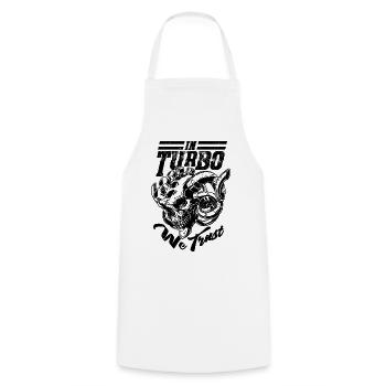 We Trust in Turbo Skull, Tuner, Mechaniker, Boost - Kochschürze - Weiß - Vorne - AI Model Male 185 dark (185cm)