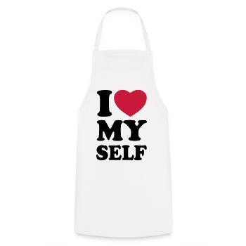 I love my self - Cooking Apron - white - Front - AI Model Male 185 dark (185cm)