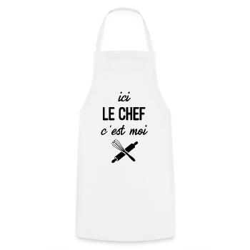 Ici le Chef C'est Moi - Cuisine Pâtisserie - Tablier de cuisine - blanc - Devant - AI Model Male 185 dark (185cm)