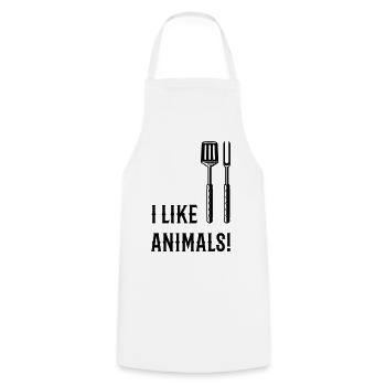 I Like Animals! (Grill Cutlery / Black) - Cooking Apron - white - Front - AI Model Male 185 dark (185cm)