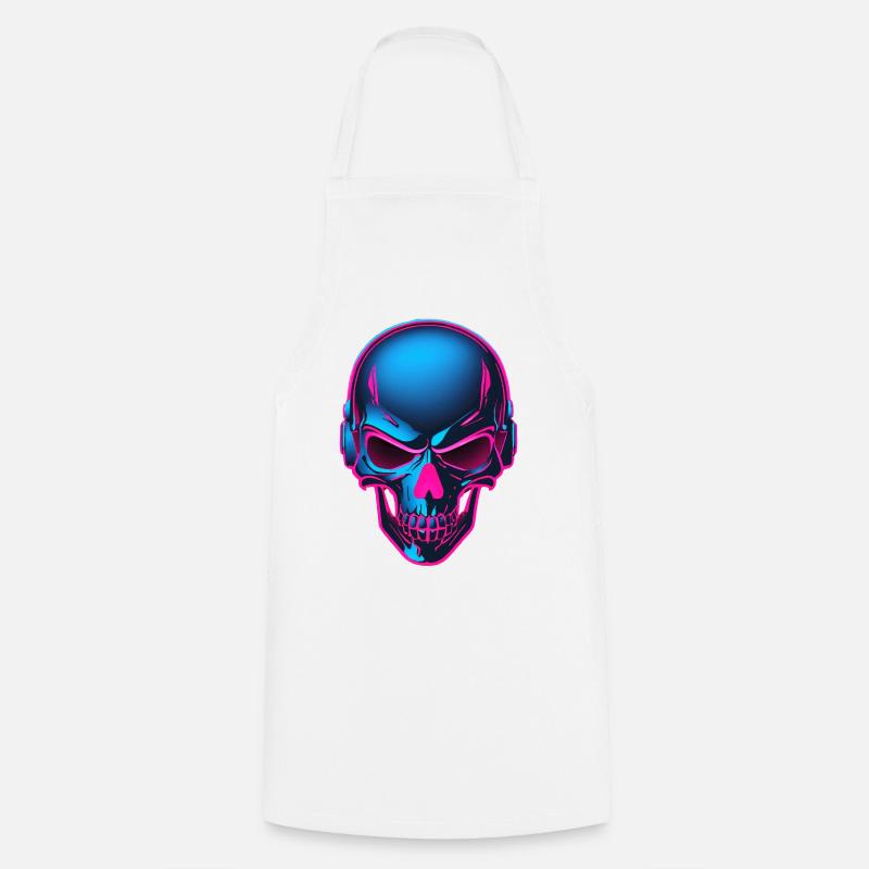 Crâne néon avec casque - Tablier de cuisine - blanc