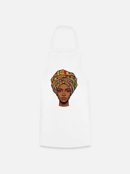 Afrikanisches Kopftuch-Porträt - Kochschürze - Weiß