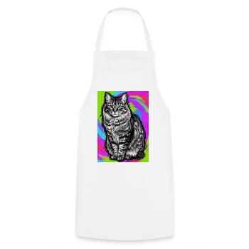 Katze - Kochschürze - Weiß - Vorne - AI Model Male 185 dark (185cm)