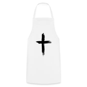 Christen Kreuz - Kochschürze - Weiß - Vorne - AI Model Male 185 dark (185cm)
