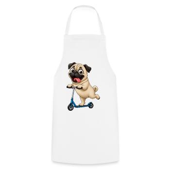 Pug Dog Scooter Scooter Funny Cartoon - Cooking Apron - white - Front - AI Model Male 185 dark (185cm)