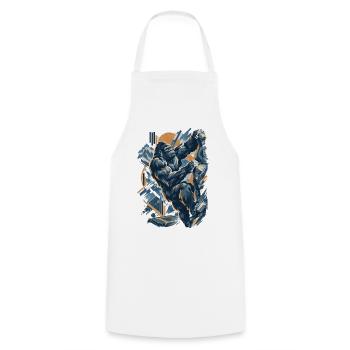 Abstrakt Gorilla Bouldern – Modernes Design - Kochschürze - Weiß - Vorne - AI Model Male 185 dark (185cm)