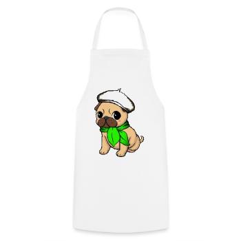 Beige Beret Mops - Kochschürze - Weiß - Vorne - AI Model Male 185 dark (185cm)