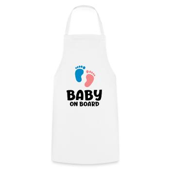 Slogan bébé à bord - bébé à bord. Pieds - Tablier de cuisine - blanc - Devant - AI Model Male 185 dark (185cm)