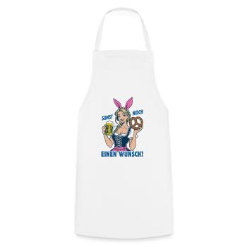 Sonst noch einen Wunsch? Dirndl, Bier und Bretzel - Kochschürze - Weiß - Vorne - AI Model Male 185 dark (185cm)