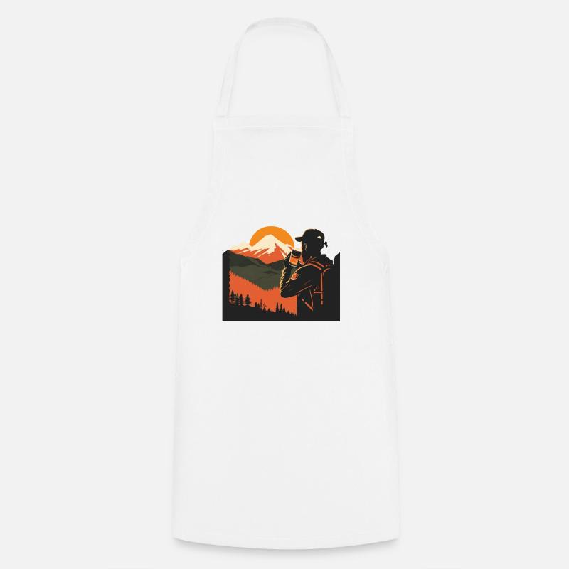 Hikers with beer in the mountains, sunset - Cooking Apron - white