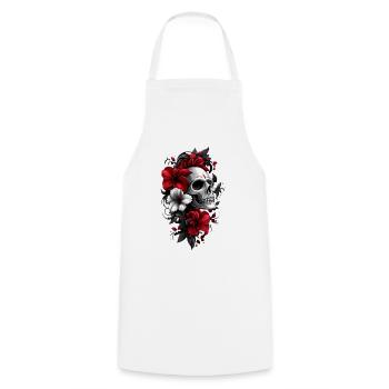 Crâne avec des fleurs - Tablier de cuisine - blanc - Devant - AI Model Male 185 dark (185cm)