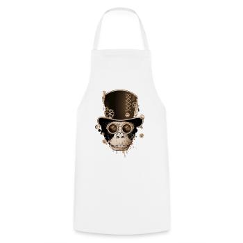 Singe steampunk avec un look de chapeau cylindre antique - Tablier de cuisine - blanc - Devant - AI Model Male 185 dark (185cm)