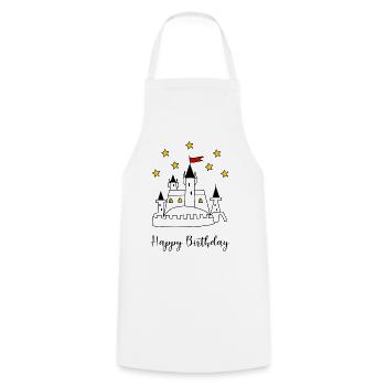 HAPPY BIRTHDAY. HAPPY BIRTHDAY. ANNIVERSARY. - Cooking Apron - white - Front - AI Model Male 185 dark (185cm)