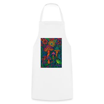 Psychedelischer Pilzwald – Buntes Retro Kunstwerk - Kochschürze - Weiß - Vorne - AI Model Male 185 dark (185cm)