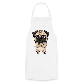 Mops Cartoon mürrisch grumpy sauer genervt süß - Tablier de cuisine - blanc - Devant - AI Model Male 185 dark (185cm)
