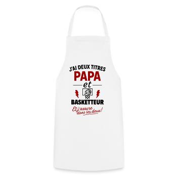 Papa Basketteur cadeau fête des pères Noël - Tablier de cuisine - blanc - Devant - AI Model Male 185 dark (185cm)