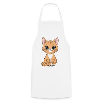 Kitten Cartoon: Orange Striped Fur - Cooking Apron - white - Front - AI Model Male 185 dark (185cm)
