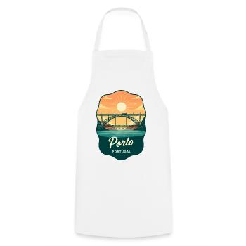 Insigne de voyage rétro du pont Luis de Porto Dom - Tablier de cuisine - blanc - Devant - AI Model Male 185 dark (185cm)