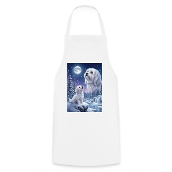 Howling to the Moon Meme Dog Maltese - Cooking Apron - white - Front - AI Model Male 185 dark (185cm)