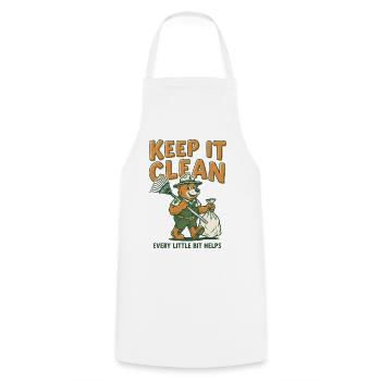 Keep It Clean Bear Clean-Grafik - Kochschürze - Weiß - Vorne - AI Model Male 185 dark (185cm)
