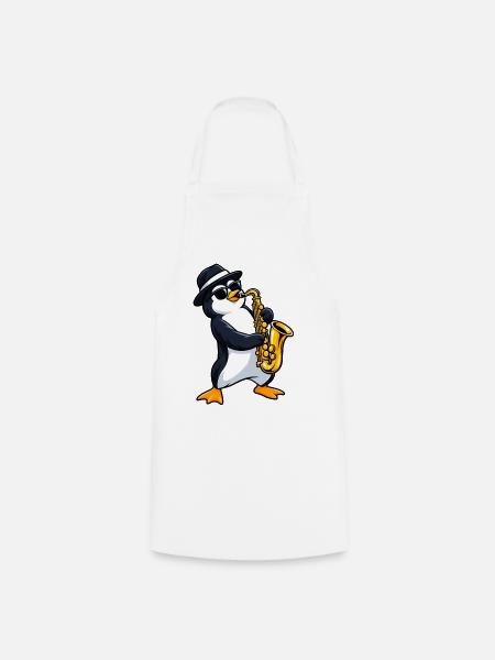 Pinguin mit Saxophon - Kochschürze - Weiß