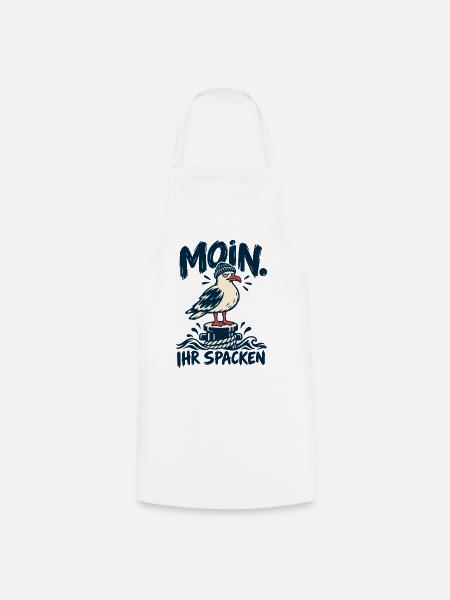 Moin! Ihr Spacken – Freche Möwe - Kochschürze - Weiß