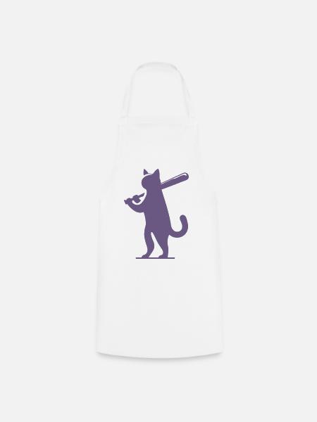 Minimalistische Katzen-Baseballspieler Silhouette - Kochschürze - Weiß