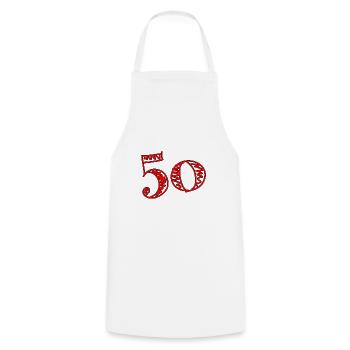 50 ANS. 50e ANNIVERSAIRE. ANNIVERSAIRE 50 ANS. 50 - Tablier de cuisine - blanc - Devant - AI Model Male 185 dark (185cm)