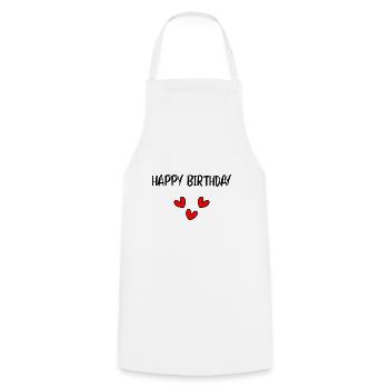 HAPPY BIRTHDAY. HAPPY BIRTHDAY. ANNIVERSARY. - Cooking Apron - white - Front - AI Model Male 185 dark (185cm)