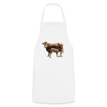 Vache avec veau - Tablier de cuisine - blanc - Devant - AI Model Male 185 dark (185cm)