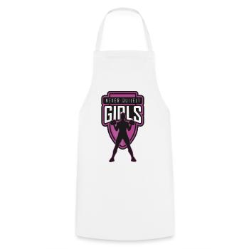 Strong girl power motif with dumbbells - Cooking Apron - white - Front - AI Model Male 185 dark (185cm)