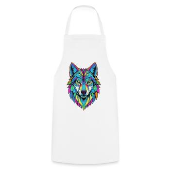 Loup géométrique coloré - Tablier de cuisine - blanc - Devant - AI Model Male 185 dark (185cm)