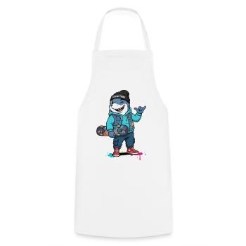 OceanTribe Hai mit Skateboard - Kochschürze - Weiß - Vorne - AI Model Male 185 dark (185cm)