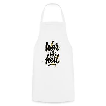 Yellow Graffiti Brush Script on Black War is hell - Cooking Apron - white - Front - AI Model Male 185 dark (185cm)
