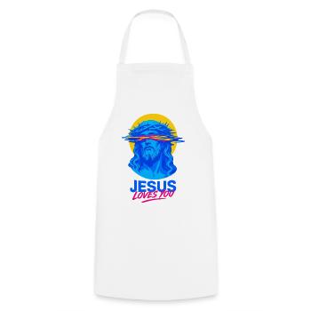 Portrait au néon de Jésus t’aime - Tablier de cuisine - blanc - Devant - AI Model Male 185 dark (185cm)