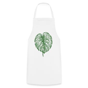 Monstera Blatt – Botanisches Naturmotiv - Kochschürze - Weiß - Vorne - AI Model Male 185 dark (185cm)