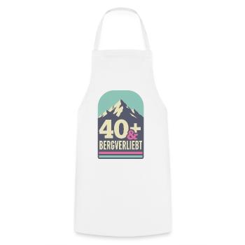 40+ und bergverliebt (mint-pink) - Kochschürze - Weiß - Vorne - AI Model Male 185 dark (185cm)