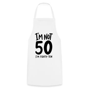 50e anniversaire - Je n’ai pas 50 ans, j’en ai quarante-dix - Tablier de cuisine - blanc - Devant - AI Model Male 185 dark (185cm)